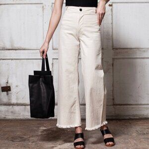 Creatures of Comfort Maison Natural Cream High Rise Wide Leg Cotton Pant size 8